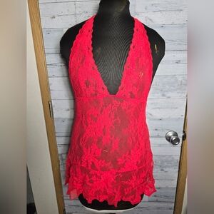 Victoria's Secret Vibrant Red Lace Lingerie Halter Top Dress